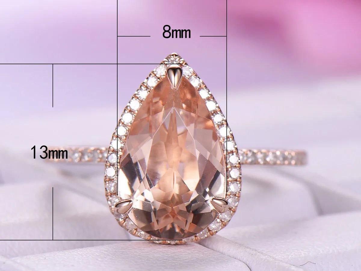 Boutique New Large Drop-shaped Gemstone Ladies Ring Copper Plated Rose Gold Jewelry