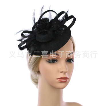 Bow Flower Shape Feather Imitation Linen Accessories Headband Dual-Purpose Hat