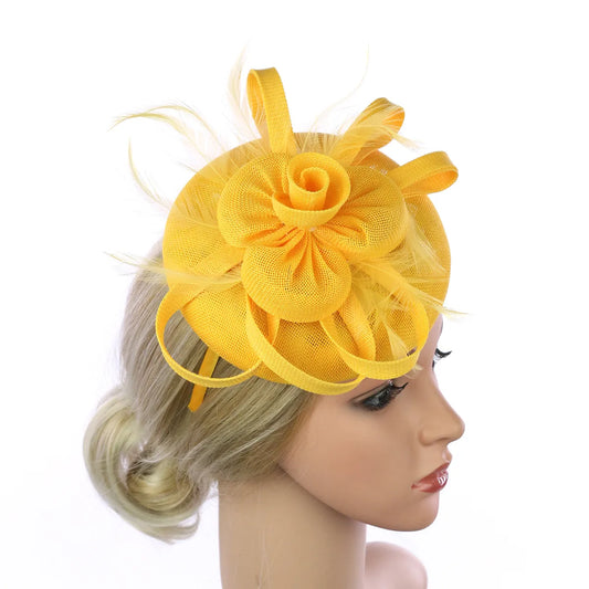 Bow Flower Shape Feather Imitation Linen Accessories Headband Dual-Purpose Hat