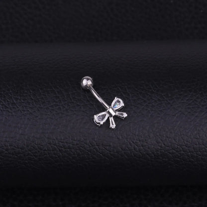 Fashion Bow Knot Stainless Steel Inlaid Zircon Belly Ring