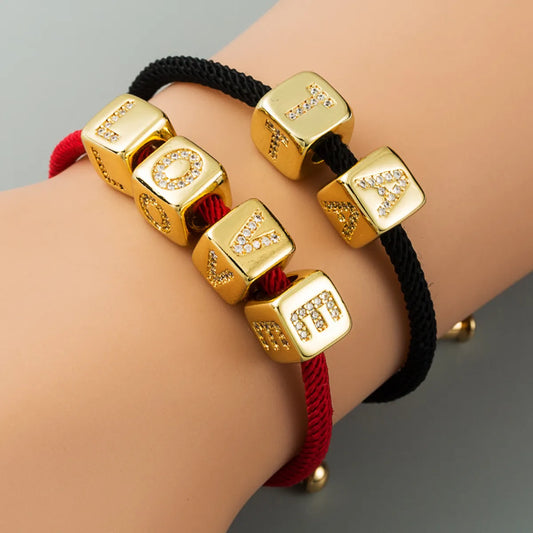 Bracelet Explosion Bracelet Alphabet Bracelet Brass Micro-inlay Couple Red Rope Pull Diy Jewelry Wholesale Gooddiy