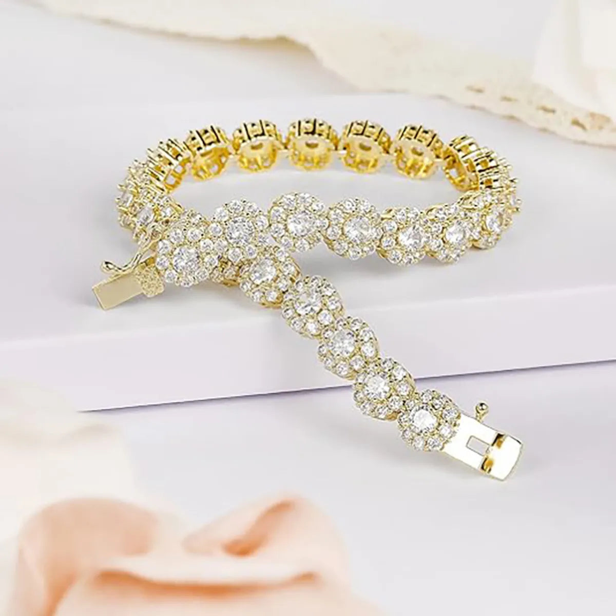 Brass 18K Gold Plated Casual Classic Style Plating Inlay Round Zircon Tennis Bracelet