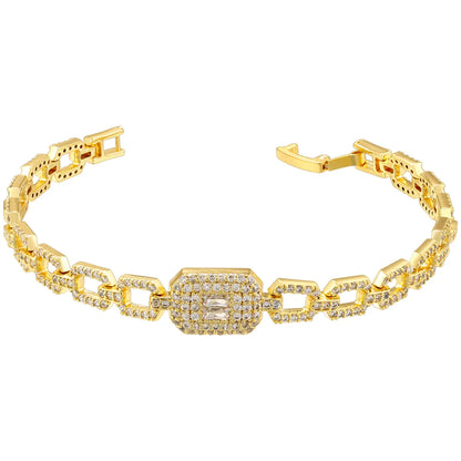 Brass 18K Gold Plated Casual Elegant Shiny Rectangle Inlay Zircon Bracelets