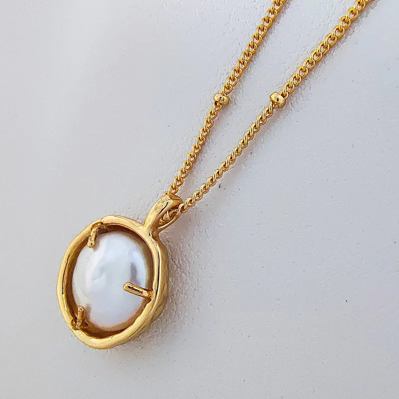 Brass 18K Gold Plated Casual Simple Style Plating Inlay Geometric Pearl Pendant Necklace