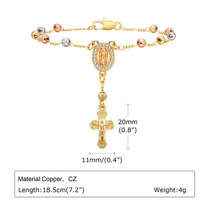 Brass 18K Gold Plated Elegant Lady Sweet Inlay Portrait Cross Zircon Bracelets