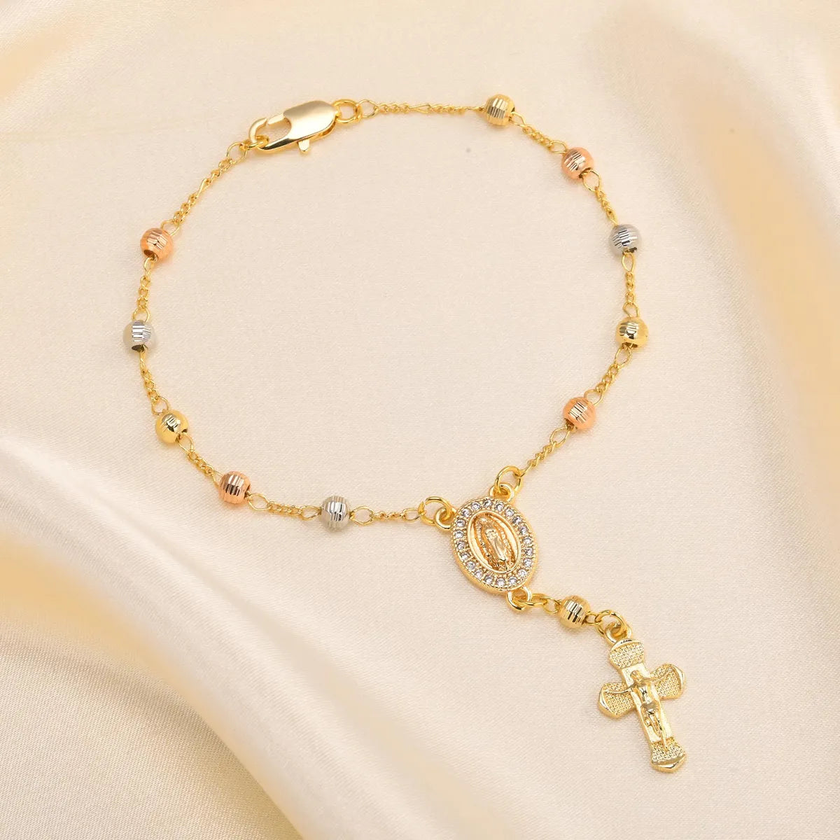 Brass 18K Gold Plated Elegant Lady Sweet Inlay Portrait Cross Zircon Bracelets