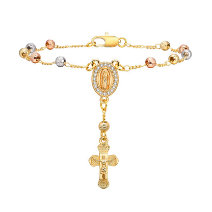 Brass 18K Gold Plated Elegant Lady Sweet Inlay Portrait Cross Zircon Bracelets