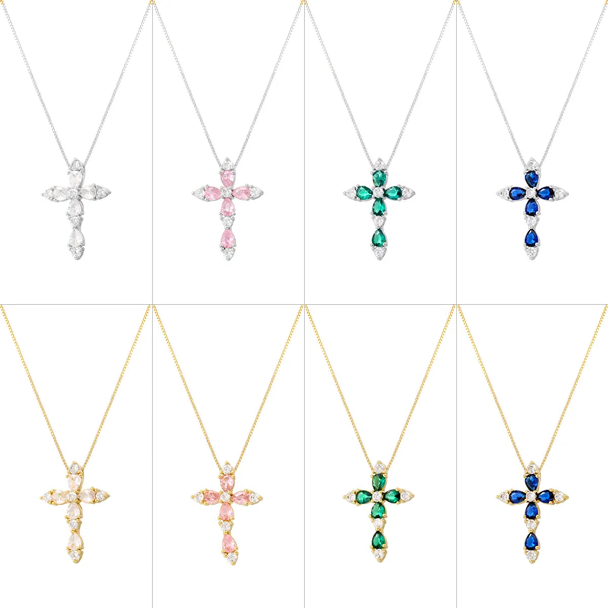 Brass 18K Gold Plated Hip-Hop Luxurious Cool Style Cross Inlay Zircon Pendant Necklace