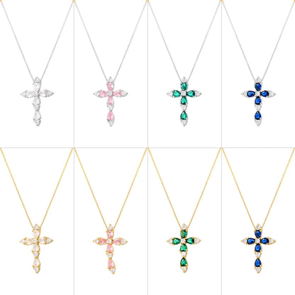 Brass 18K Gold Plated Hip-Hop Luxurious Cool Style Cross Inlay Zircon Pendant Necklace