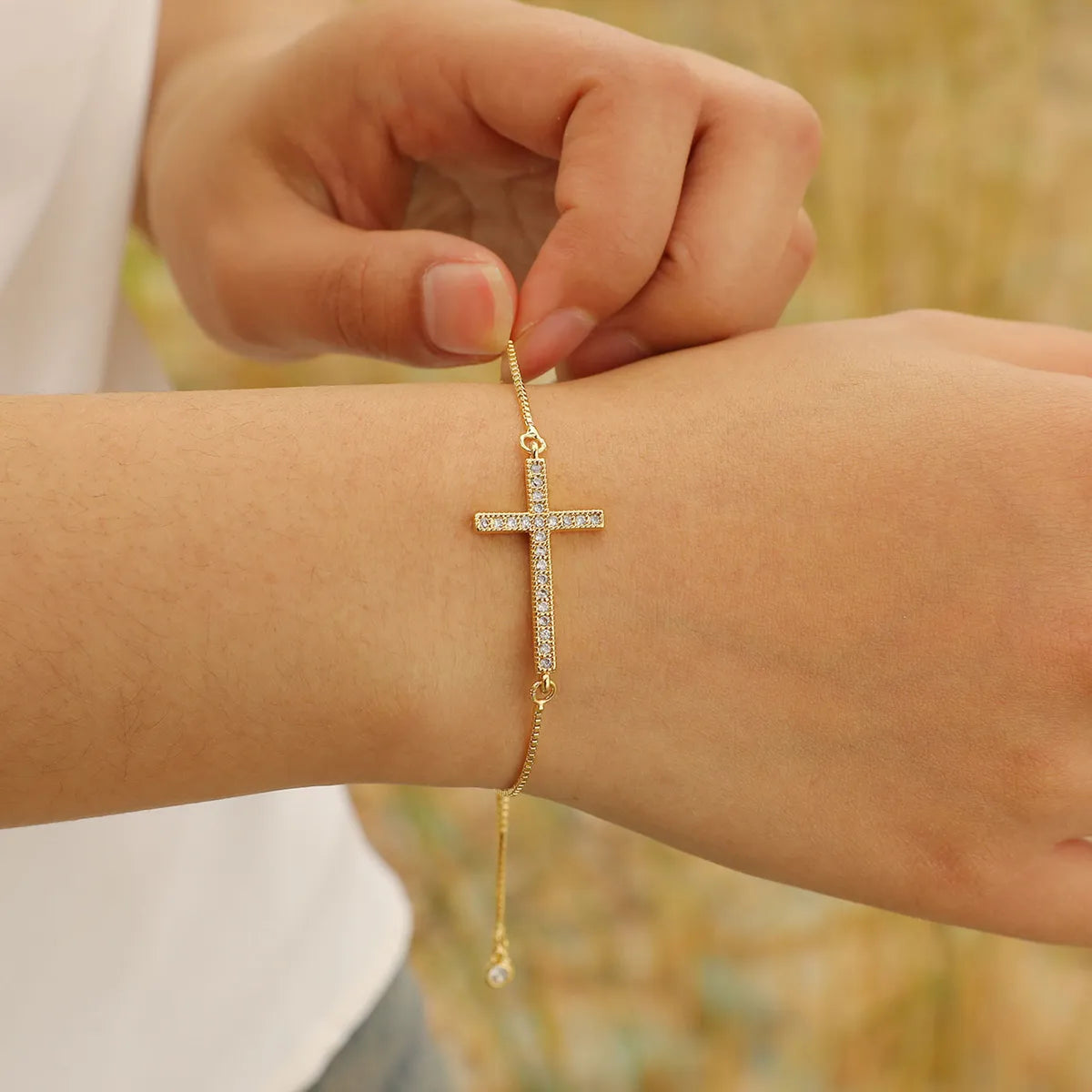 Copper IG Style Simple Style Inlay Cross Zircon Bracelets