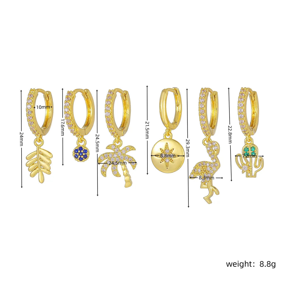 Brass 18K Gold Plated Plating Inlay Solid Color Zircon Drop Earrings