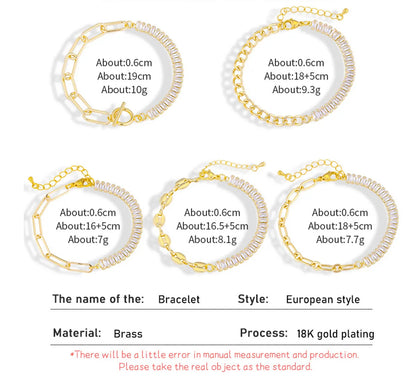 Brass 18K Gold Plated Simple Style Inlay Printing Zircon Bracelets