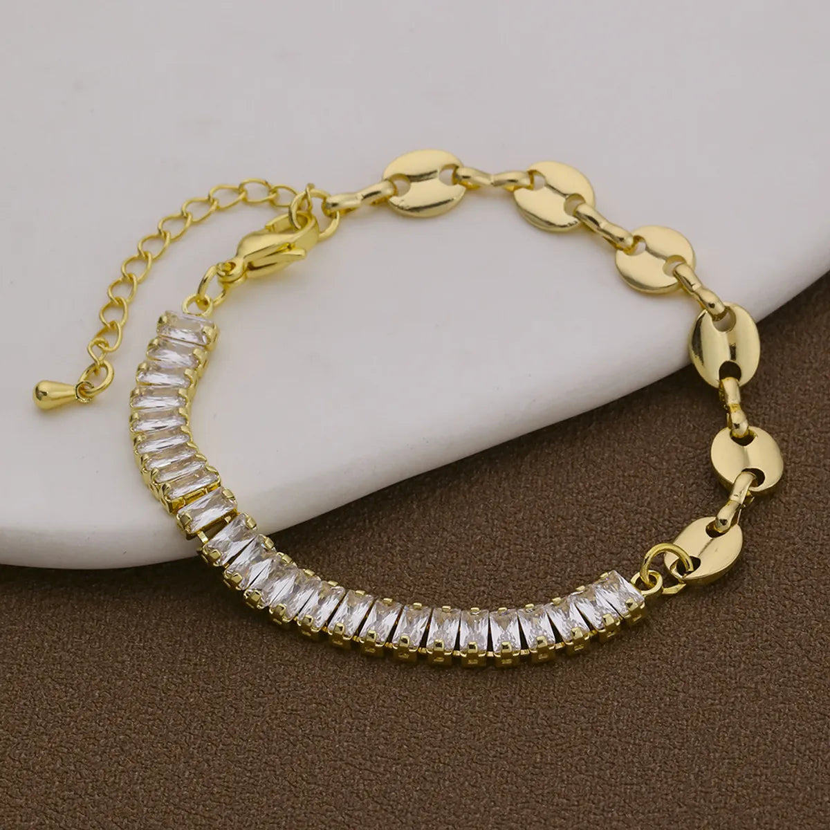 Brass 18K Gold Plated Simple Style Inlay Printing Zircon Bracelets