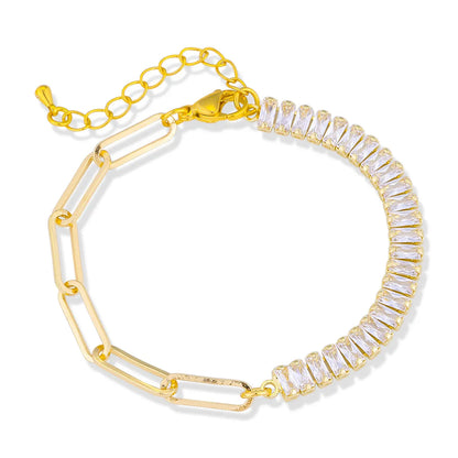 Brass 18K Gold Plated Simple Style Inlay Printing Zircon Bracelets