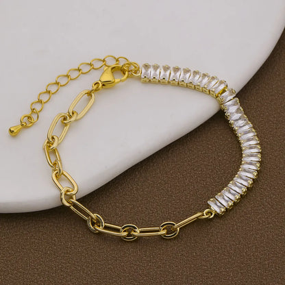 Brass 18K Gold Plated Simple Style Inlay Printing Zircon Bracelets