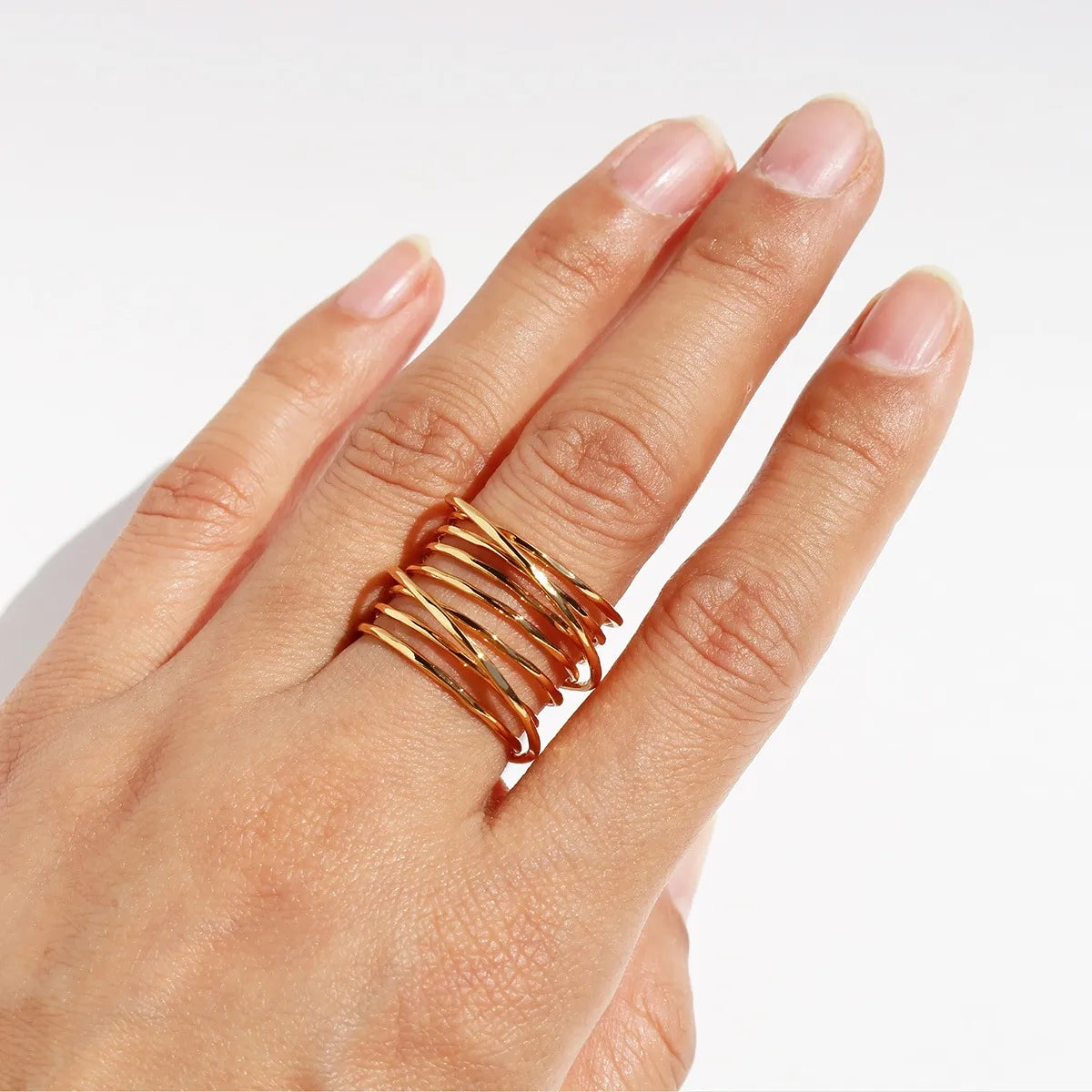 Brass 18K Gold Plated Simple Style Irregular Plating Lines Rings