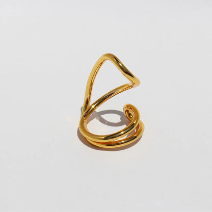 Brass 24K Gold Plated Casual Simple Style Lines Open Rings