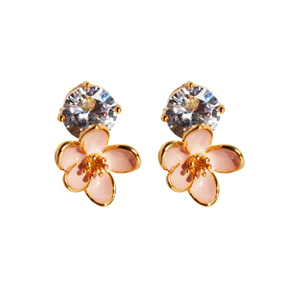 Brass 24K Gold Plated Inlay Floral Zircon Drop Earrings