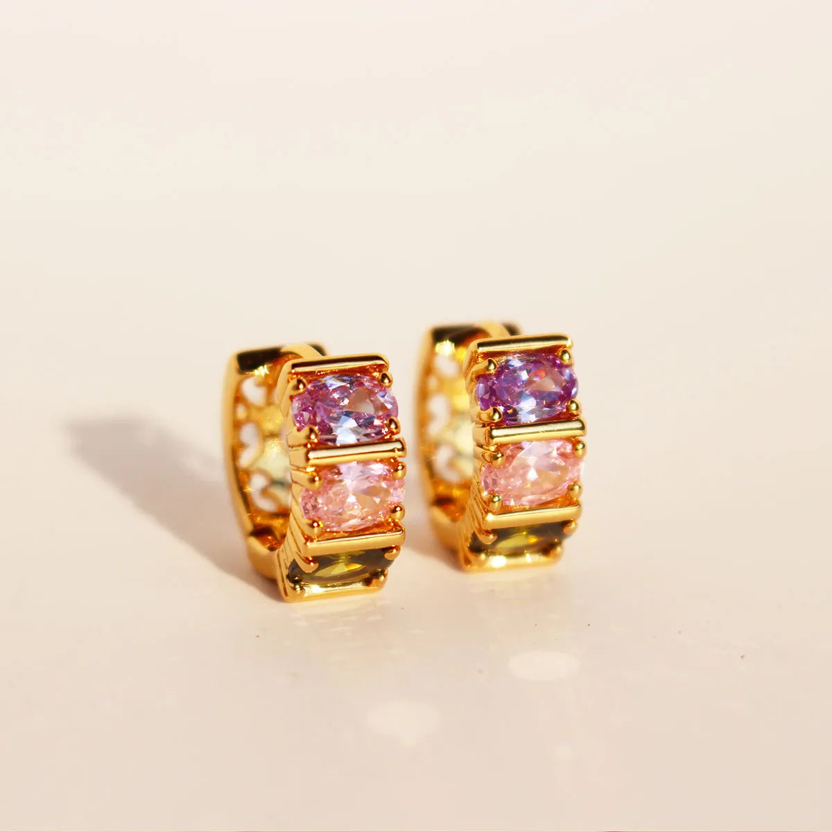 Brass 24K Gold Plated Inlay Geometric Zircon Earrings