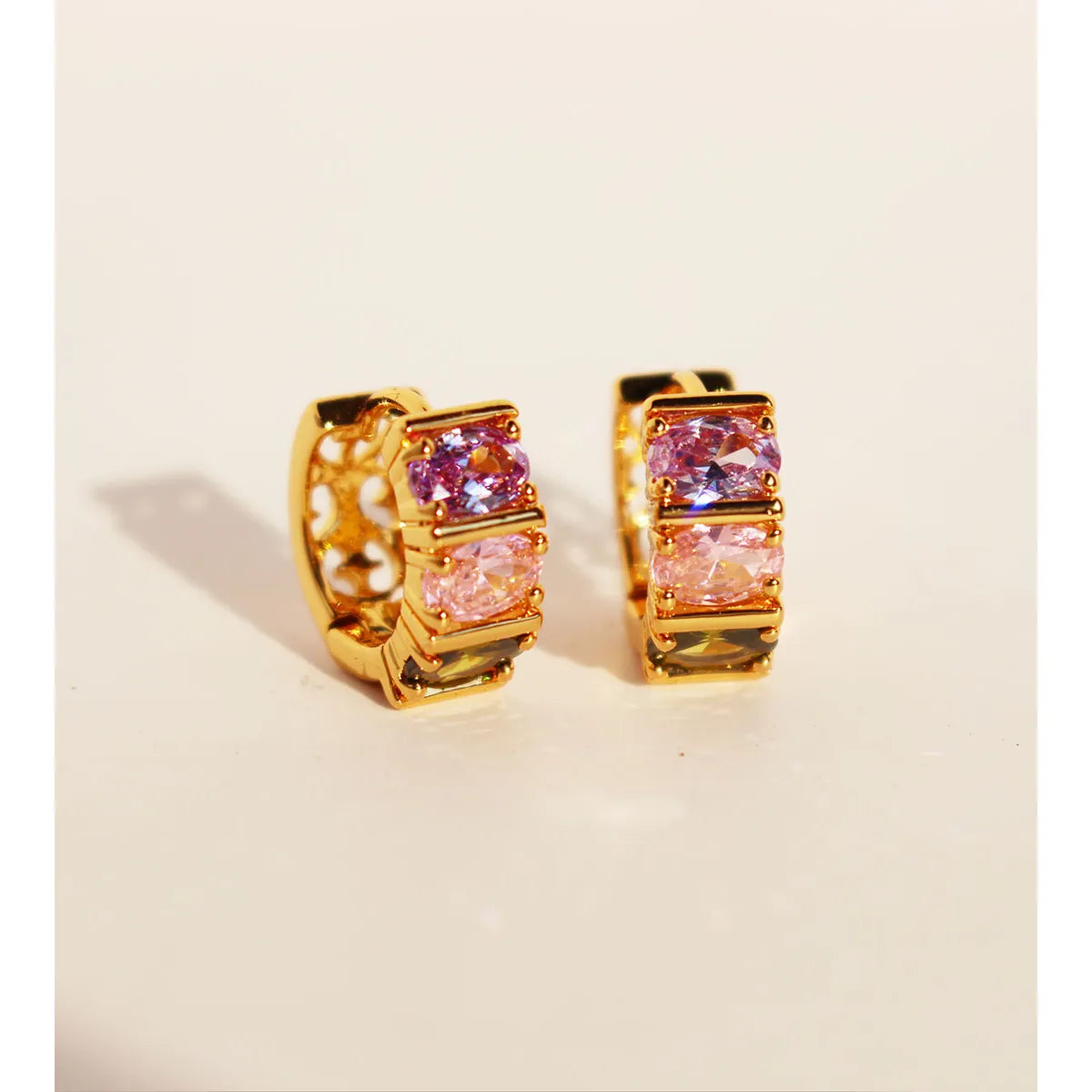 Brass 24K Gold Plated Inlay Geometric Zircon Earrings