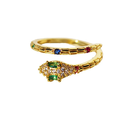 Brass 24K Gold Plated Plating Inlay Snake Zircon Rings