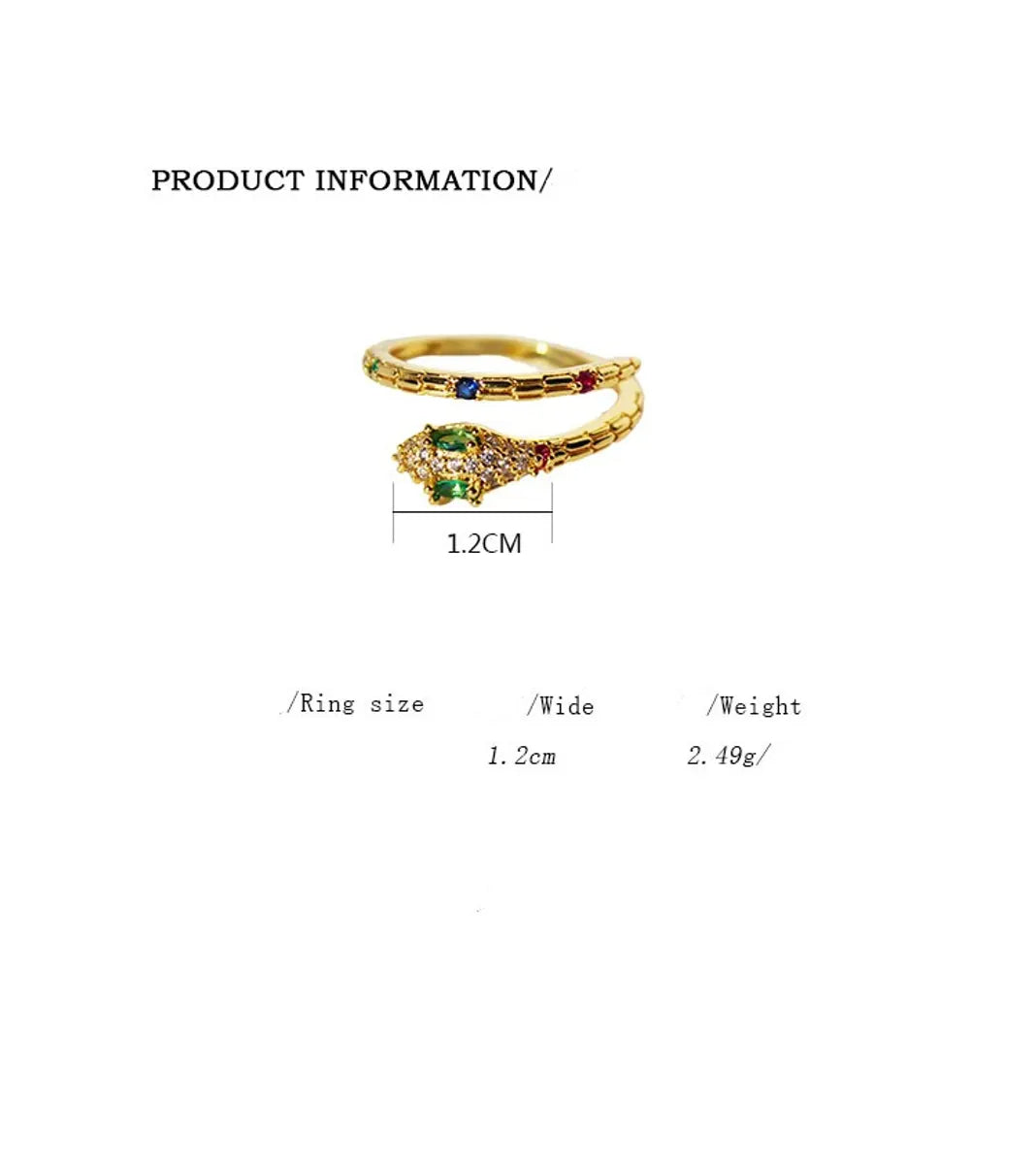 Brass 24K Gold Plated Plating Inlay Snake Zircon Rings