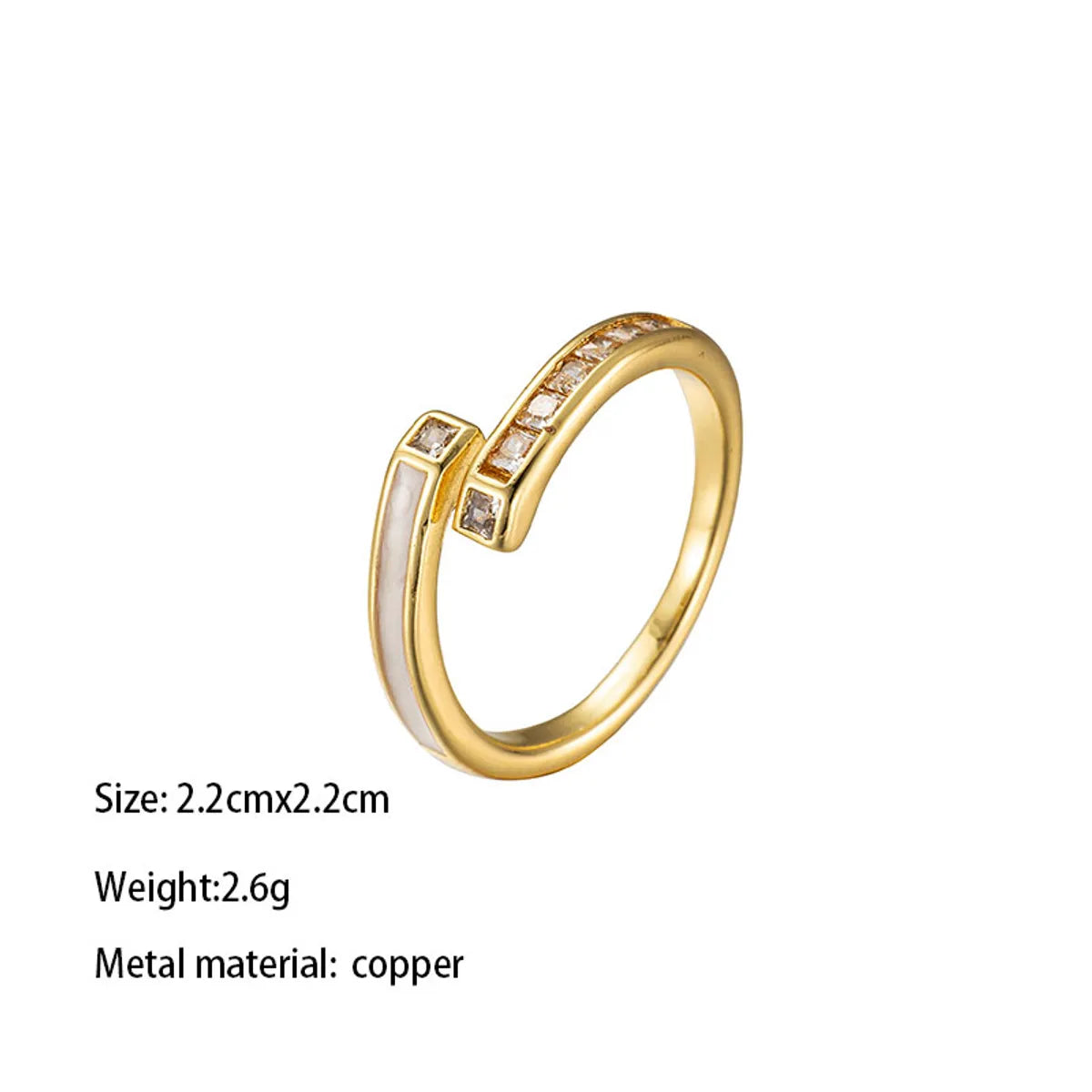 Brass Elegant Lady Modern Style Inlay Square Water Droplets Heart Shape Zircon Open Rings