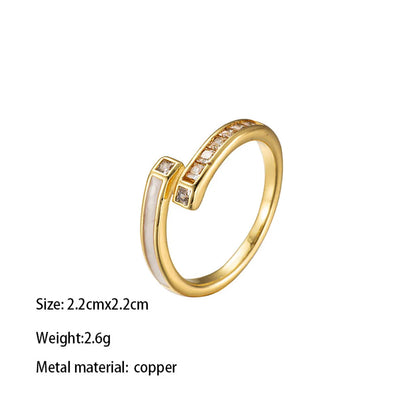 Brass Elegant Lady Modern Style Inlay Square Water Droplets Heart Shape Zircon Open Rings