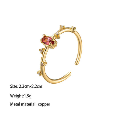 Brass Elegant Lady Modern Style Inlay Square Water Droplets Heart Shape Zircon Open Rings