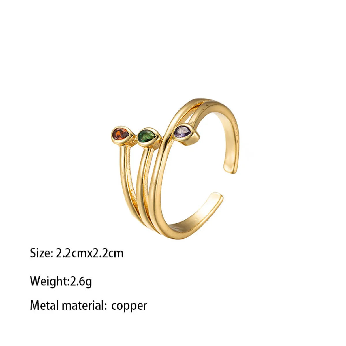 Brass Elegant Lady Modern Style Inlay Square Water Droplets Heart Shape Zircon Open Rings