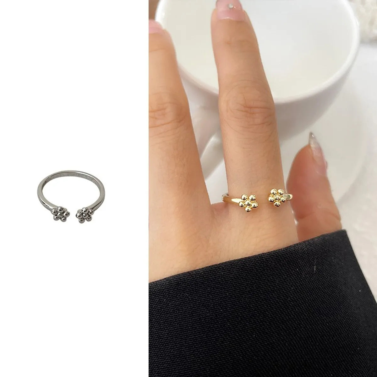 Brass Flower Open Rings