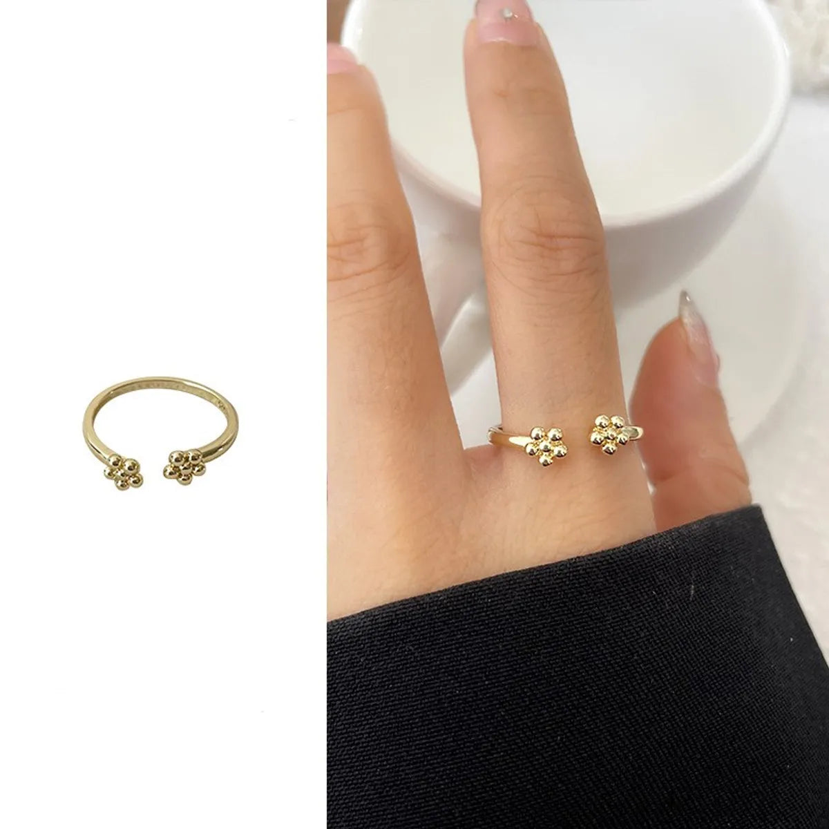 Brass Flower Open Rings