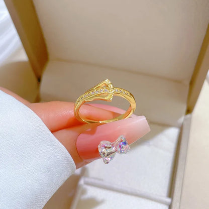 Brass Gold Plated Casual Classic Style Plating Inlay Ginkgo Leaf Zircon Open Rings