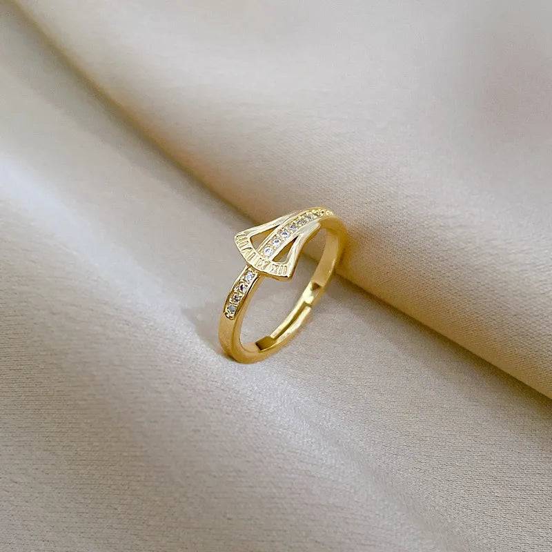 Brass Gold Plated Casual Classic Style Plating Inlay Ginkgo Leaf Zircon Open Rings