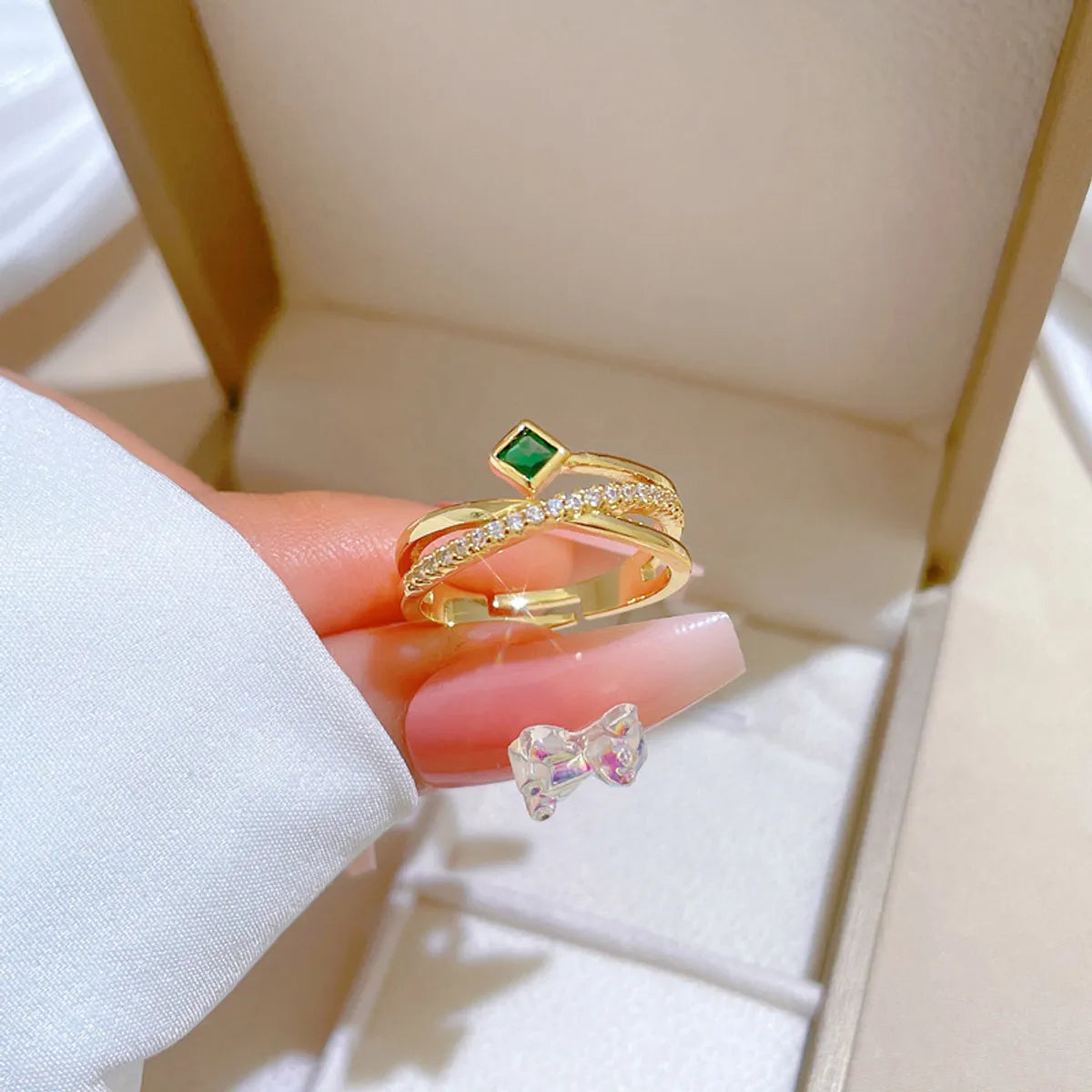 Brass Gold Plated Modern Style Classic Style Inlay Geometric Zircon Adjustable Ring