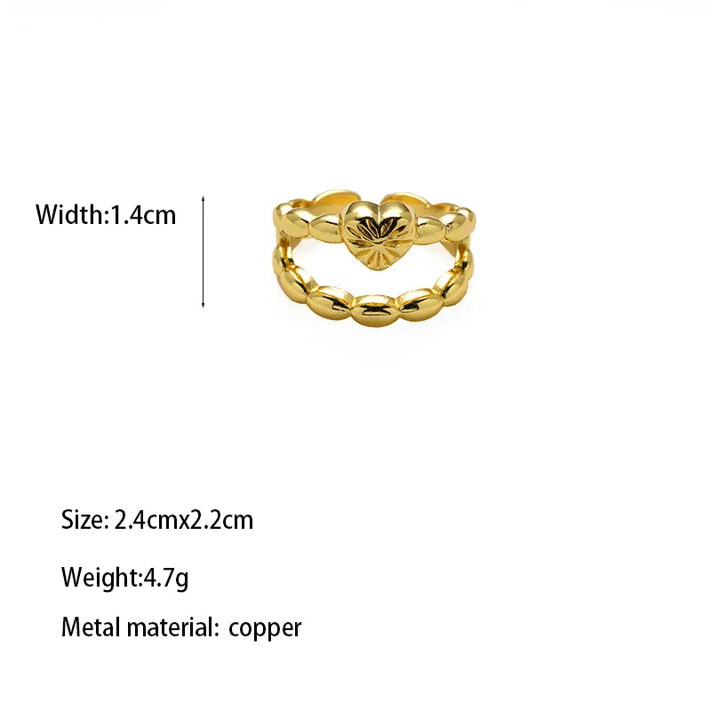 Brass Gold Plated Modern Style Simple Style Classic Style Inlay Geometric Heart Shape Bow Knot Zircon Adjustable Ring Open Rings Rings