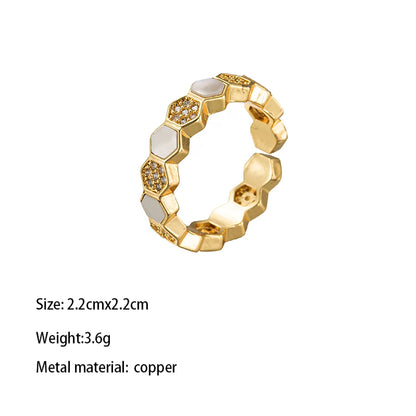 Brass Gold Plated Retro Vintage Style Wedding Plating Inlay Semicircle Round Colorful Zircon Rings