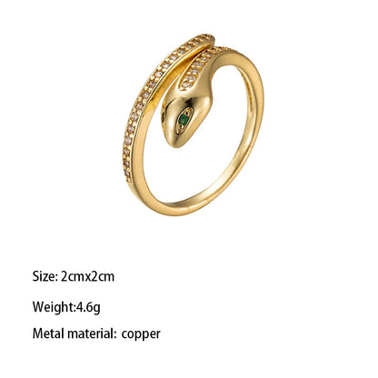 Brass Gold Plated Retro Wedding Plating Inlay Semicircle Round Colorful Zircon Rings