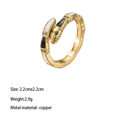 Brass Gold Plated Retro Wedding Plating Inlay Semicircle Round Colorful Zircon Rings