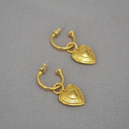 Brass Heart Shape Drop Earrings