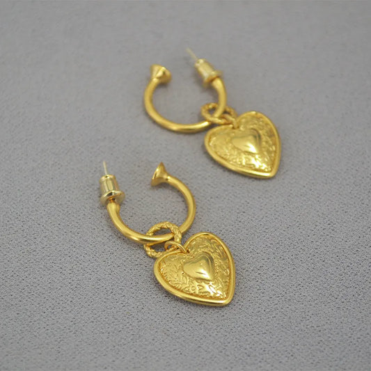 Brass Heart Shape Drop Earrings