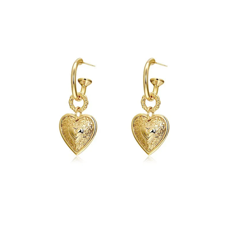 Brass Heart Shape Drop Earrings