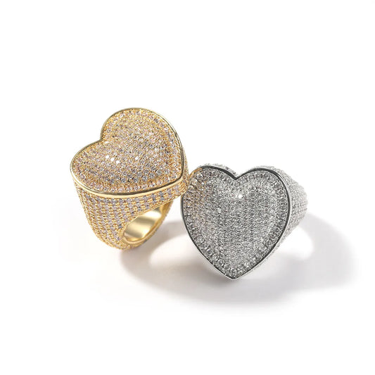 Brass Inlay Heart Shape Zircon Rings