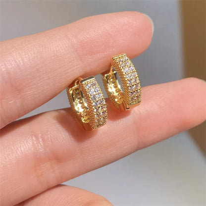 Brass Inlay Round Zircon Earrings