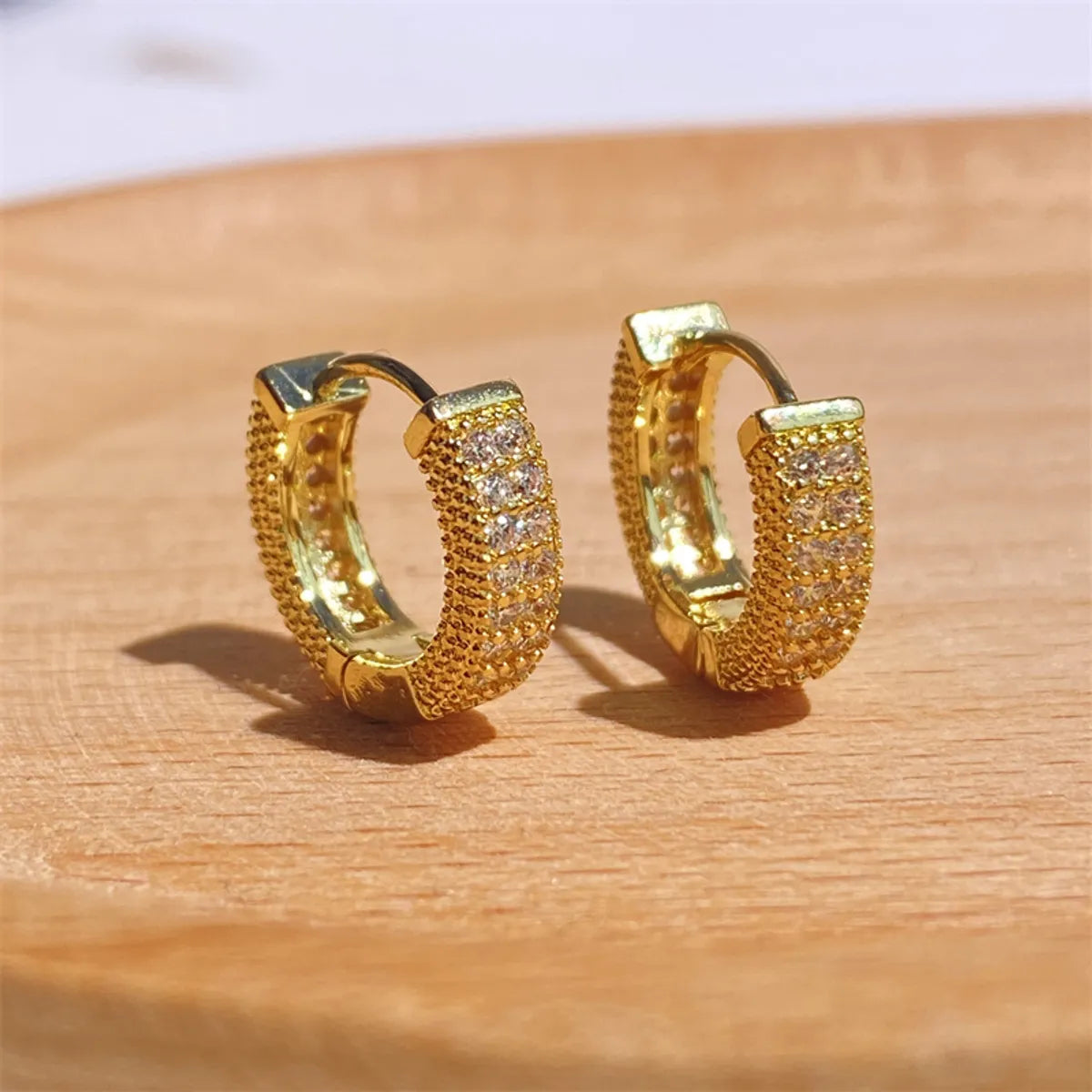 Brass Inlay Round Zircon Earrings