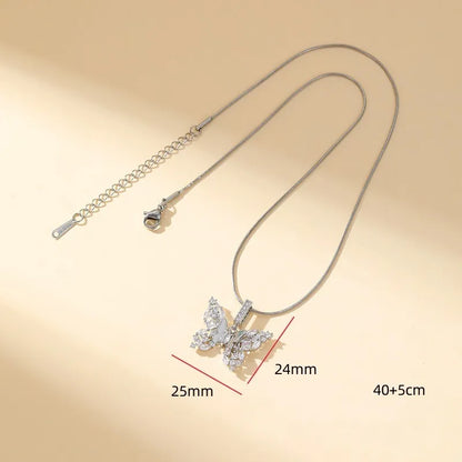 Brass Irregular Plating Butterfly Zircon Pendant Necklace