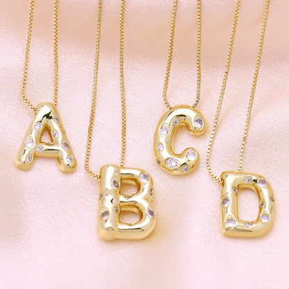 Brass Simple Style Classic Style Inlay Letter Zircon Pendant Necklace