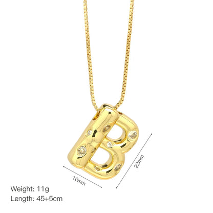 Brass Simple Style Classic Style Inlay Letter Zircon Pendant Necklace