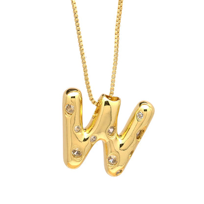 Brass Simple Style Classic Style Inlay Letter Zircon Pendant Necklace