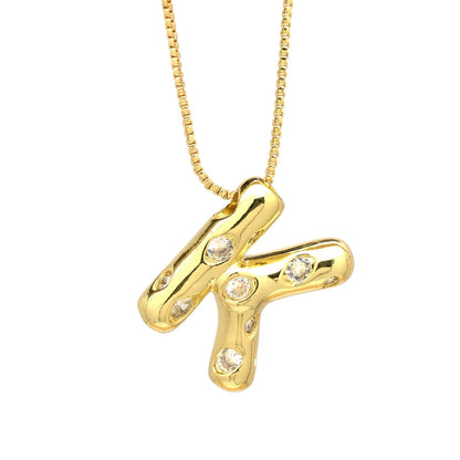 Brass Simple Style Classic Style Inlay Letter Zircon Pendant Necklace